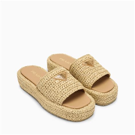 prada raffia wedge sandal|prada puffy slides.